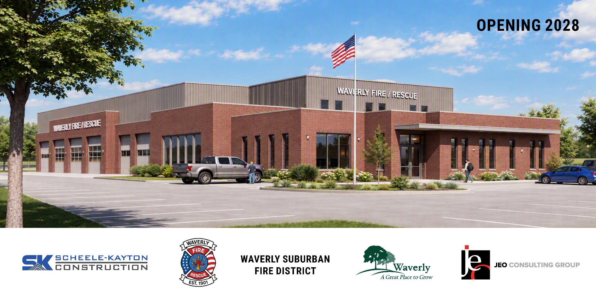 "Architectural rendering of the proposed Waverly Fire/Rescue Station, anticipated to open in 2028."